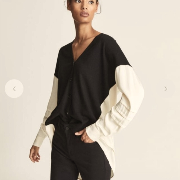 Reiss Addison wool blend colorblock button down V-neck cardigan blouse top 8 - Picture 2 of 16